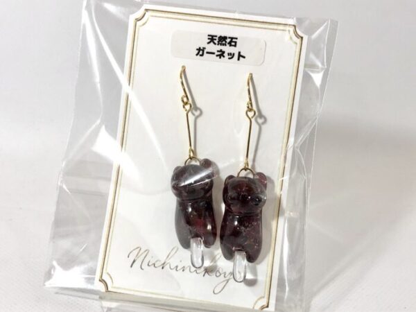 ssk 14 天然石猫ピアス(ガーネット)