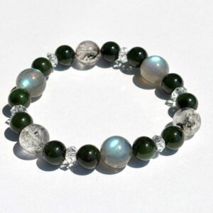 puy 539 ブルーシラーラブラドライトと虹入りヒマラヤエレスチャル水晶のブレスレット